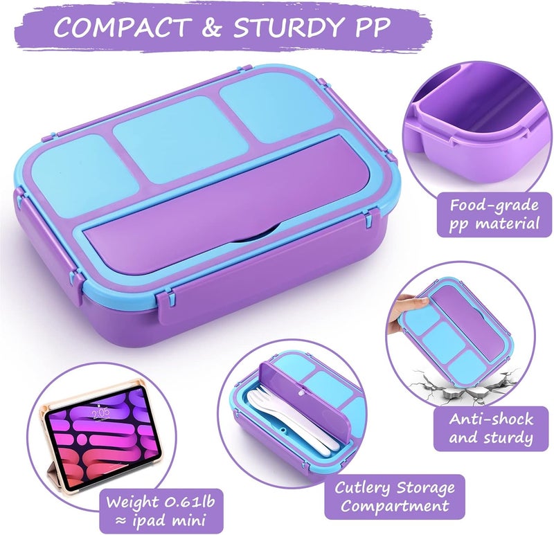 QQKO Bento Lunch Box for Kids Girls Boys, Toddler Kids Lunch Boxes for School, Lunch Containers for Adults with 4 Compartments, Sauce Container, Utensils, Food Picks and Muffin Cups, Purple - Image 4